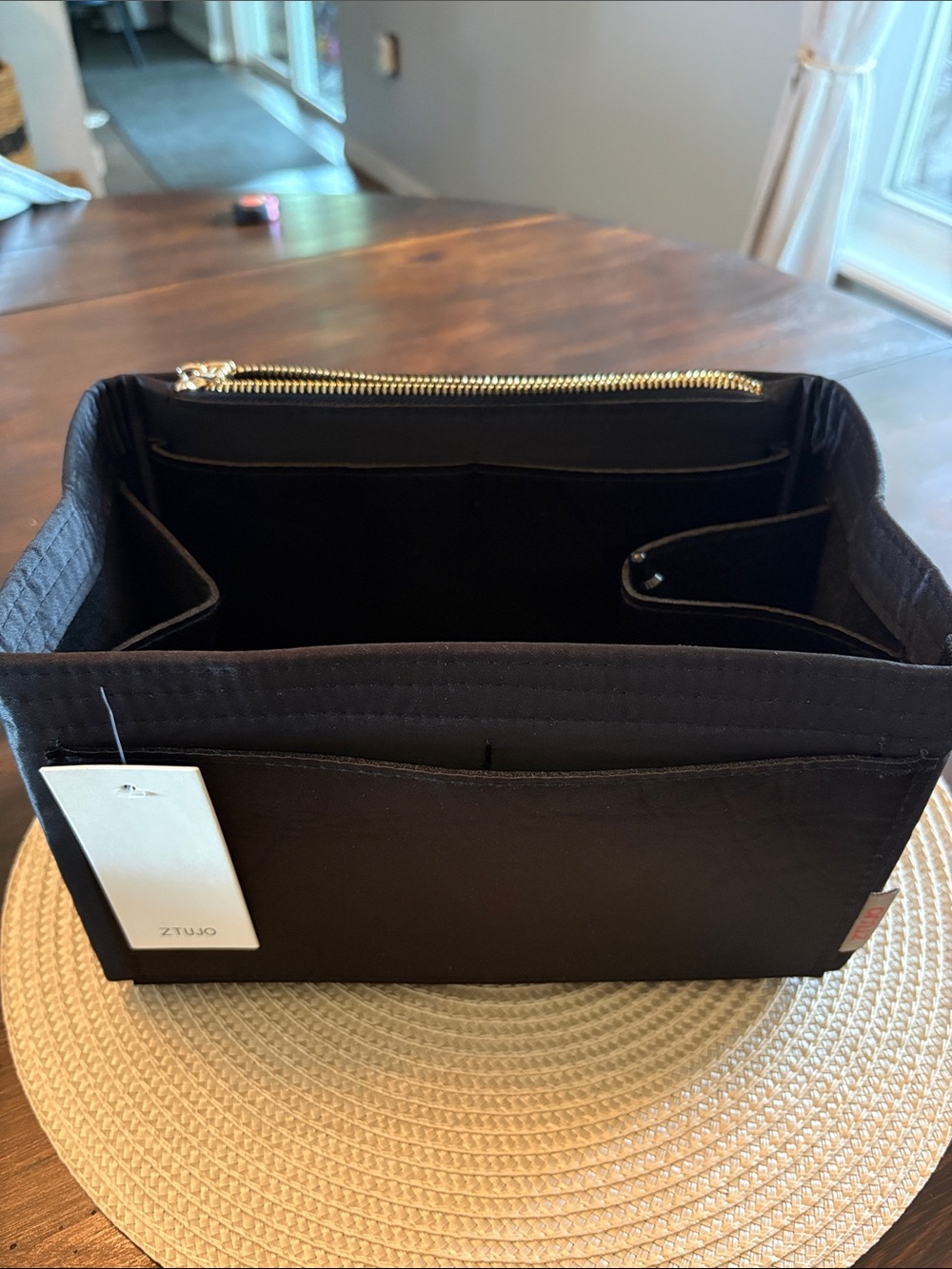 Black Bag Organizer Insert with Gold Zipper